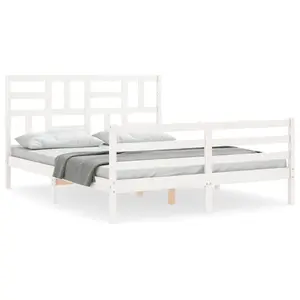 Berkfield Bed Frame without Mattress White King Size Solid Wood