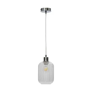 First Choice Lighting Set of 2 Batley Clear Ribbed Glass with Chrome Pendant Fittings