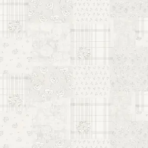 Galerie Maison Charme Silver Patchwork Vintage Floral Motif Wallpaper Roll