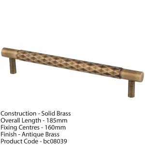 Diamond T Bar Pull Handle - Antique Brass - 160mm Centres SOLID BRASS Drawer