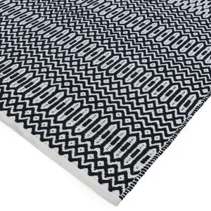 Black  Outdoor Rug, Geometric Stain-Resistant Rug For Patio Decks Garden, 2mm Modern Outdoor Area Rug-66 X 240cm (Runner)