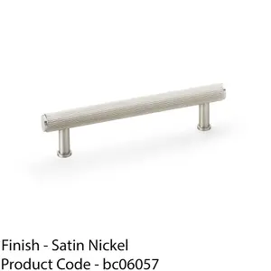 Reeded T Bar Pull Handle - Satin Nickel - 128mm Centres SOLID BRASS Drawer Lined