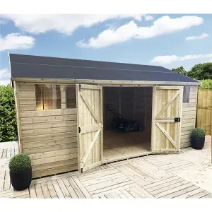 10 x 15 REVERSE Pressure Treated T&G Wooden Apex Garden Shed / Workshop - Double Doors (10' x 15' / 10ft x 15ft) (10x15)