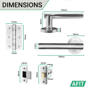 AFIT Polished Chrome Door Handle Latch set, Pack of 5 - Latch (64mm), Hinges (76mm) Olvera Range