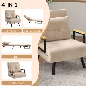 HOMCOM Click Clack Single Chair Bed Settee for Living Room, Guest Room, Beige