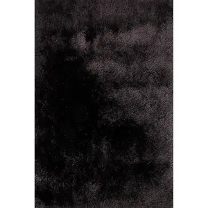 Black Plain Shaggy Handmade Luxurious Sparkle Rug Easy to clean Living Room and Bedroom-120cm X 170cm