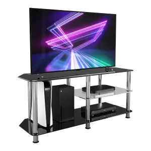 AVF Classic 1.14m Glass Corner TV Stand with Vertical Storage for TVs up to 55" - Black & Chrome