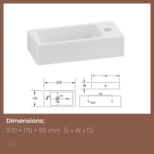 EMKE Ceramic Wash Basin for Small Cloakroom Bathroom, Rectangular Wash Basin Sink, Wall-Mounted Basin, 36.5x18x9cm