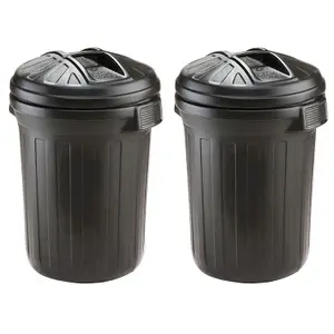 2x Large 80 Litre Heavy Duty Shatterproof Waterproof Indoor Outdoor Rubbish Bins With Lids