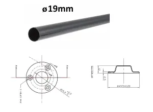 Round Wardrobe Rail Hanging Tube Pipe 600mm Black Matt Set with End Brackets