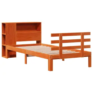 Berkfield Bookcase Bed without Mattress Wax Brown 90x200cm Solid Wood Pine