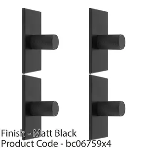 4 PACK - Knurled Cylinder Cabinet Door Knob & Matching Backplate - Matt Black 76 x 40mm