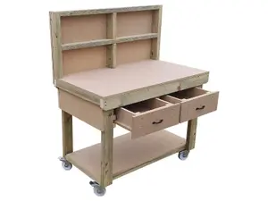 Wooden MDF top workbench, tool cabinet with drawers (V.1) (H-90cm, D-70cm, L-120cm) with back and wheels