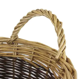 JVL Two Tone Vintage Wicker Willow Wood Log Storage Basket