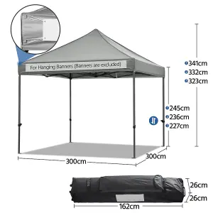 Yaheetech Light Grey 3x3m Heavy Duty Pop Up Gazebo