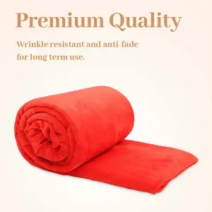 Faux Fur Mink Throw Luxury Super Soft Plain Bed Sofa Settee Throw Blanket- Large - Red