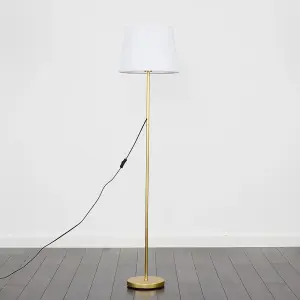 ValueLights Modern Standard Floor Lamp In Gold Metal Finish With White Tapered Shade