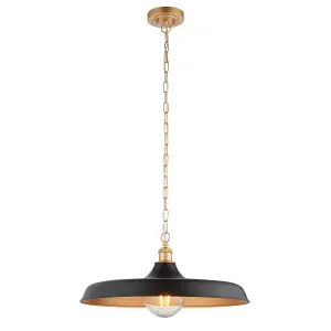 Luminosa Afragola Dome Pendant Ceiling Light Matt Black, Satin Gold Paint