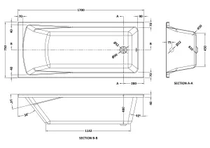 Bath Suite-1700x750mm Square Bath, Front Panel and Round Screen with Fixed Panel