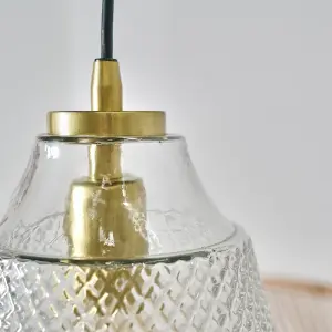 ValueLights Aurelian Brass Ceiling Light Pendant Fitting with Textured Glass Shade - Including Bulb