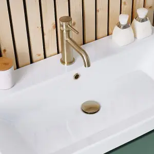 Brushed Brass Universal Basin Waste Suitable For Basins With or Without Overflow Solid Metal Leak Free