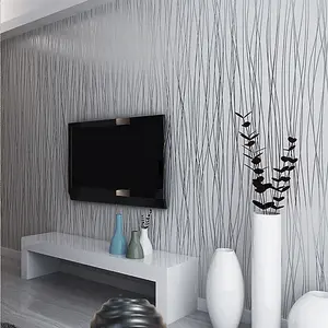 10M Silver Grey 3D Embossed Geometric Curving Linear Wallpaper