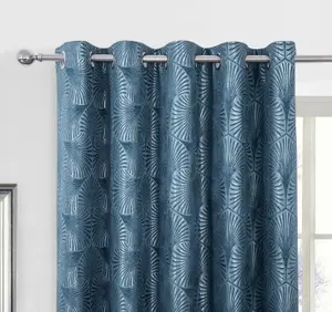 Home Curtains Chrissy Jacquard Fully Lined 45w x 72d" (114x183cm) Blue Eyelet Curtains (PAIR)