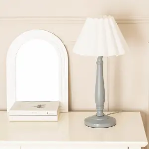 ValueLights Victoria Grey Wood Candlestick Table Lamp with White Scallop Taper Shade & Bulb