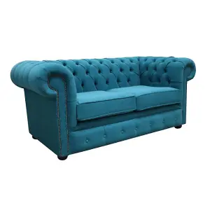 Chesterfield 2 Seater Cantare Teal Blue Fabric Easy Clean Sofa In Classic Style