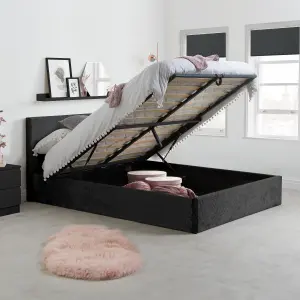 Birlea Berlin King Ottoman Bed Black Crushed Velvet