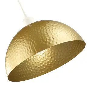 Contemporary Satin Gold Metal Pendant Lighting Shade with Hammered Domed Shape