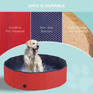 PawHut Pet Paddling Pool Cat Dog Indoor/ Outdoor Foldable 120cm Diameter Red