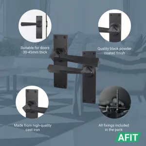 AFIT Black Iron Door Handles - 5 Pairs of Black Antique Internal Lever Latch Handles on Backplate - Tudor Range