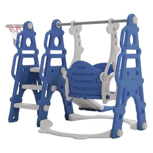 3 in 1 Blue Kids Children Toddler Slide and Swing Set Play Set with Basketball Hoop W 1350 x D 1850 x H 1050 mm