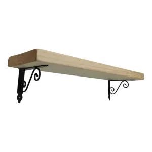 Solid Wood Handmade Rustical Shelf Unprimed 225mm 9 inch with Black Metal Bracket WOZ Length of 90cm