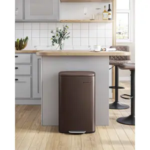 Kitchen Bin 50L, Pedal Bin For Kitchen, Rubbish Bin, Soft Close, Step-On Pedal, Steel, Inner Bucket Brown