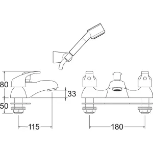 Deva Lace Deck Mounted Bath Shower Mixer Taps - Chrome - Modern Bathtub Filler Handset Tap Kit