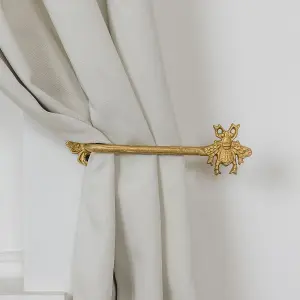 Melody Maison Set of 2 Antique Gold Metal Bumblebee Curtain Tie Backs