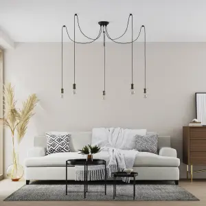 GoodHome Milne Spider Matt Black & antique brass 5 Lamp Pendant ceiling light, (Dia)2000mm