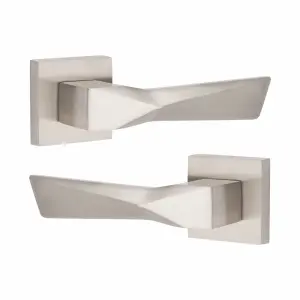 1 Pair Modern Aura Euro Lock Door Handles 70mm Thumbturn Barrell Satin Nickel Finish and Ball Bearing HInges - Golden Grace