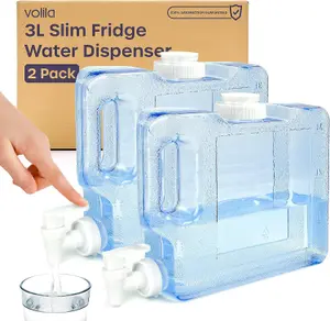 Fridge Water Dispenser - 2 Pack 3L Slim Reusable Dispenser with Tap for Water, Juice, Cold Drinks, Travel, Camping & Picnics