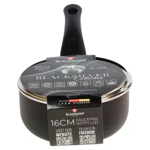 BLAUMANN 14 Pcs Matt Black Colour Cookware Pots Grill Pans Set With Soft Touch Handles Glass Lids