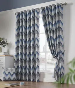 Os Ring Top Curtains Blue 168cm x 229cm