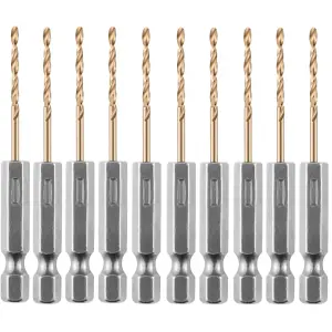 Box of 10 x 2mm Hex Shank HSS Gold Cobalt Jobber Drill Bit Set For Stainless Steel, Hard Metals, Aluminium, Cast Iron, Copper.