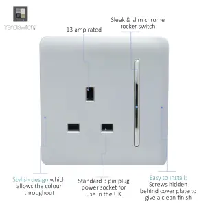 Trendiswitch Silver 1 Gang 13 Amp Switched Socket