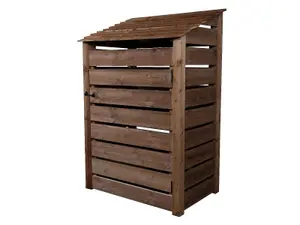 Slatted wooden log store with door W-119cm, H-180cm, D-88cm - brown finish