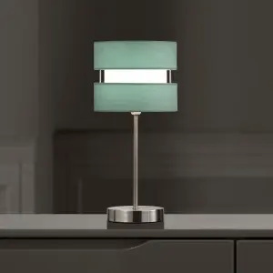 Chrome Table Lamp with Layer Fabric Shade Duck Egg