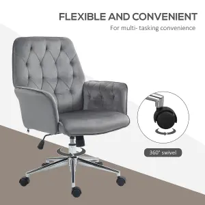 Vinsetto Swivel Computer Chair w/ Arm Modern Style Tufted Home Office Dark Grey