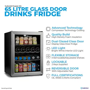 Subcold Super 65 LED Drinks Fridge - Silver