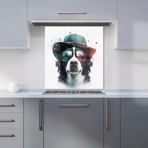 Border Collie Dog Face Splashart Premium Glass Kitchen Splashback W900mm x H650mm